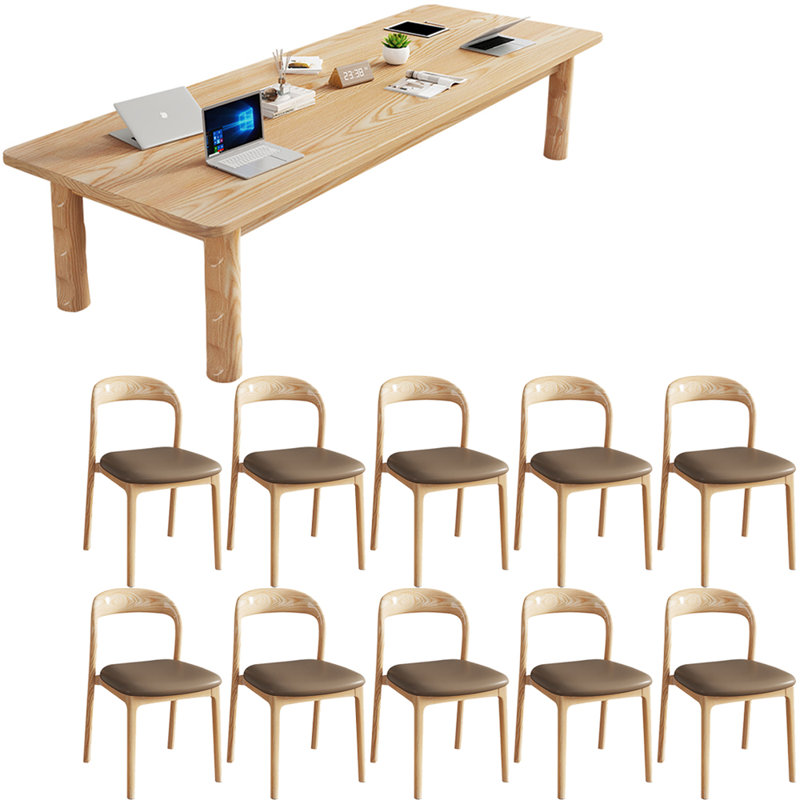 Modern simple rectangular solid wood table set, Natural, 29.5"H x 102.4"L x 35.4"W