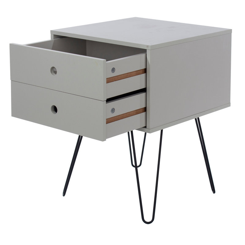 Kiefer 2 Drawer Bedside Table, Grey
