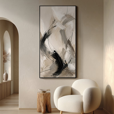 Très grande reproduction d'art sur toile - Composition abstraite de tourbillons beiges avec des tons neutres doux et des courbes de pinceau dynamiques pour le salon ou la chambre à coucher - «Assemblage requis du cadre (cadre non fini)»