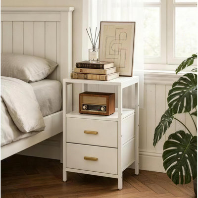 23.6" 2-Drawer White Nightstand with Gold Handles, Modern Storage End Table for Bedroom & Living Room