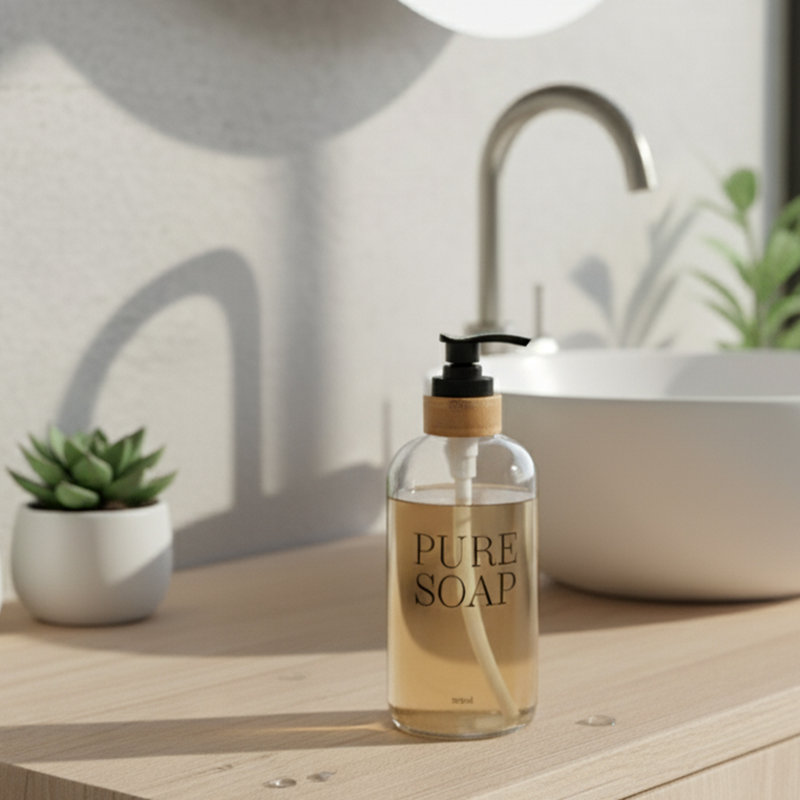 Distributeur de savon en verre et bambou PURE SOAP 17 FL OZ