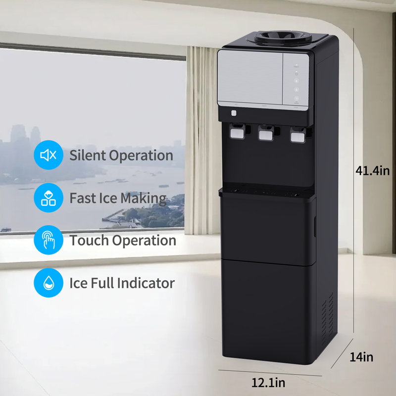 IKT Freestanding Top Loading Water Dispenser with Ice Maker 27 lbs. Daily Capacity, Black