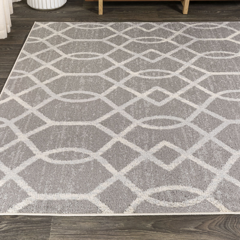 Wincott Ogee Fretwork Dark Gray/Cream Rug, Rectangle 7'9" x 10'