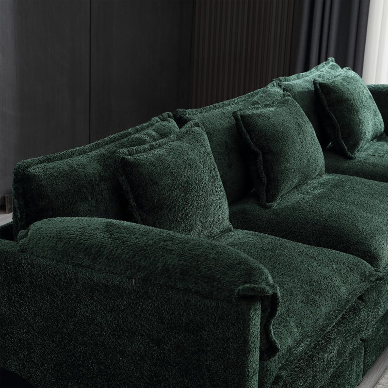 Canapé modulaire en forme de L de 112 po avec repose-pieds et mousse à mémoire de forme Millan, Chenille verte