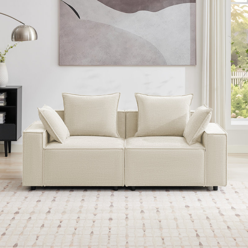 78.7" Modular Sofa Upholstered Sponge Foam Couch Loveseat, Beige