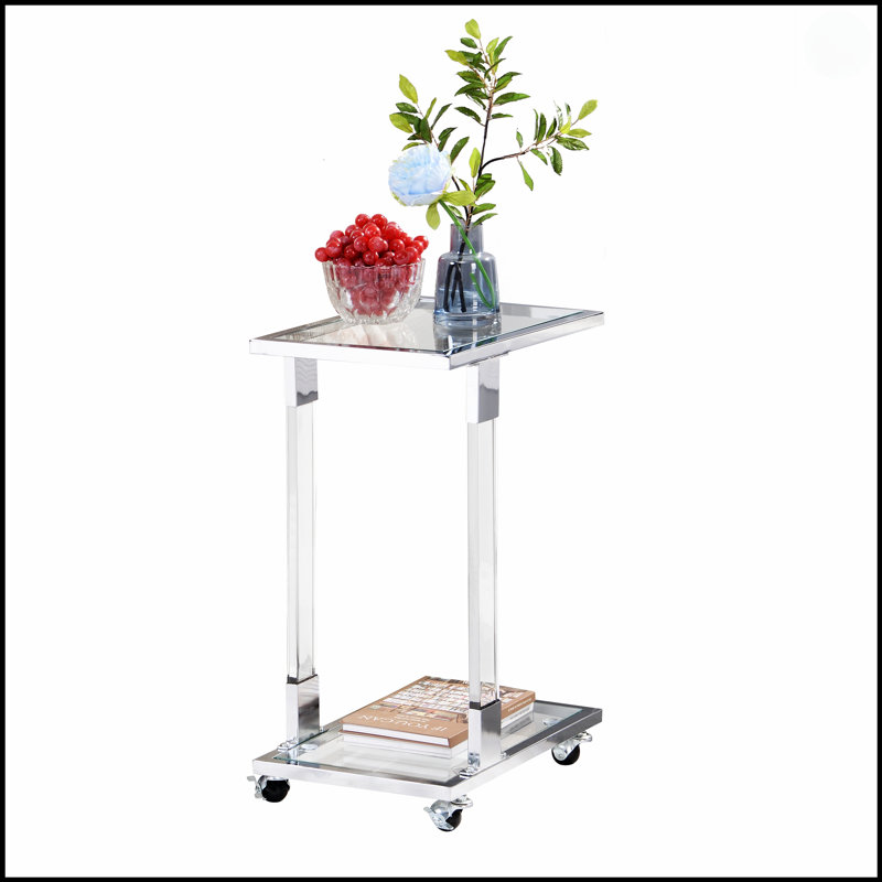 Table d'appoint moderne en verre chromé, table de bout en acrylique avec base en C en métal pour une vie contemporaine