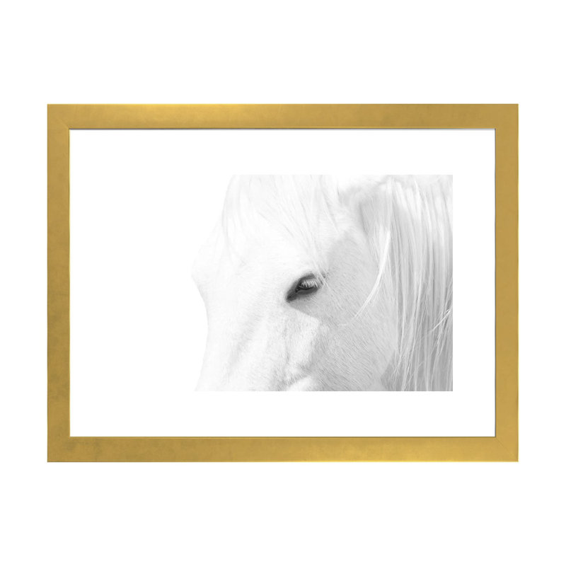 « Cheval blanc » par Marco Carmassi-impression d’art graphique, Blanc, Papier doré, H 24 po x l 32 po x P 1 po