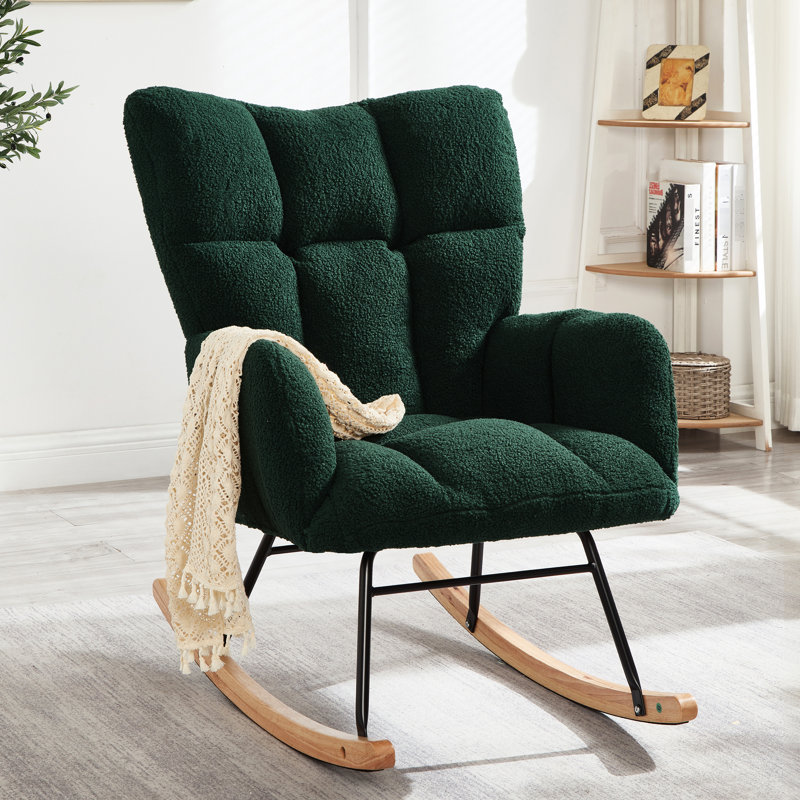 Chaise berçante berçante avec tissu rembourré - Stable pour 300 lb, salon doux au toucher en tissu d'ameublement, charge en lb