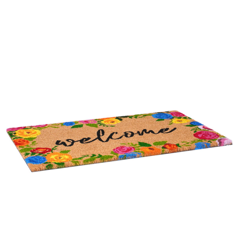 Colorful Floral Coir Welcome Doormat with Vinyl Backing