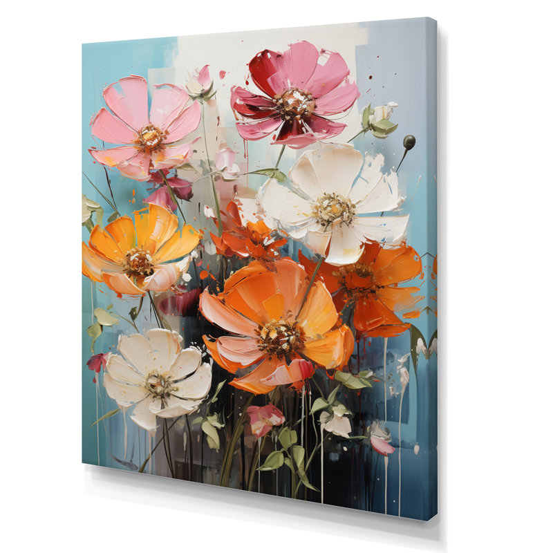 Collage de fleurs claires Zinnias II, H 40 po x l 30 po x P 1,5 po