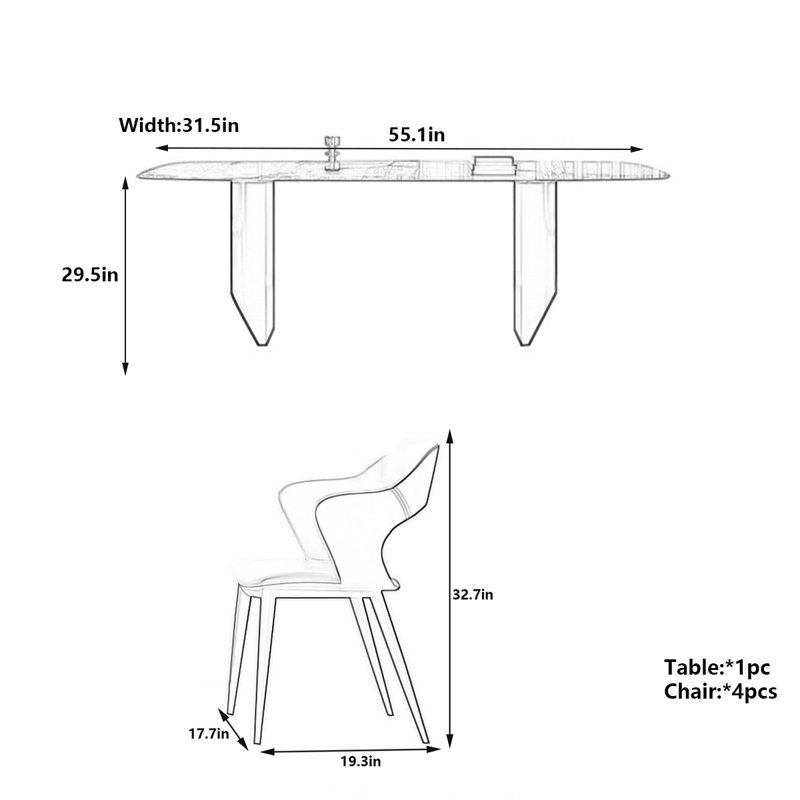 Table de salle à manger Luxury, H 29,5 po x L 55,1 po x l 31,5 po