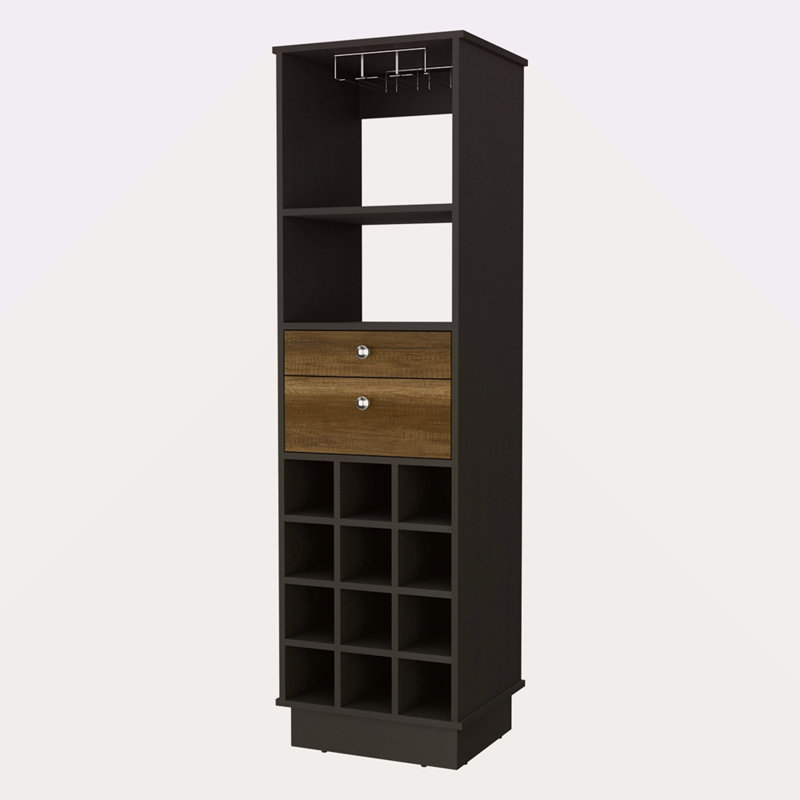 12-Bottle 2-Drawer 1-Shelf Bar Cabinet, Black/Brown