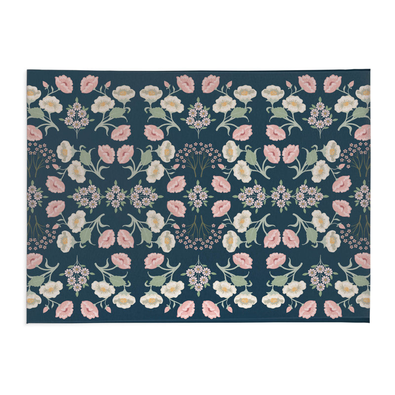 Tapis de bureau léger May Flowers, L 24 po x P 36 po, Marine