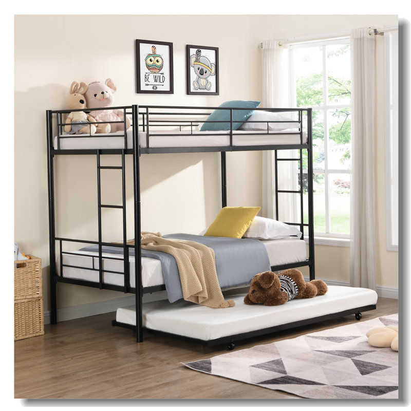 METAL Bunk Bed With Trundle, Black