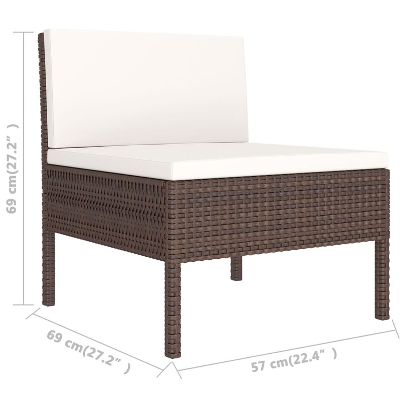 Ottar 3 Piece Sofa Seating Group with Cushions, Cream White, Brown
