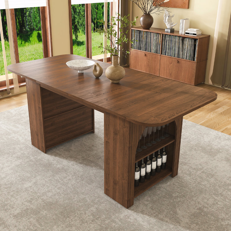 Table de salle à manger de style Mid-Century avec tiroirs et rangement à aire ouverte