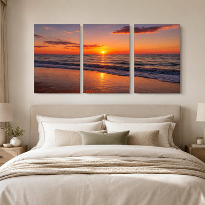 Coucher de soleil océan avec lumière dorée et vagues douces, art mural sur toile