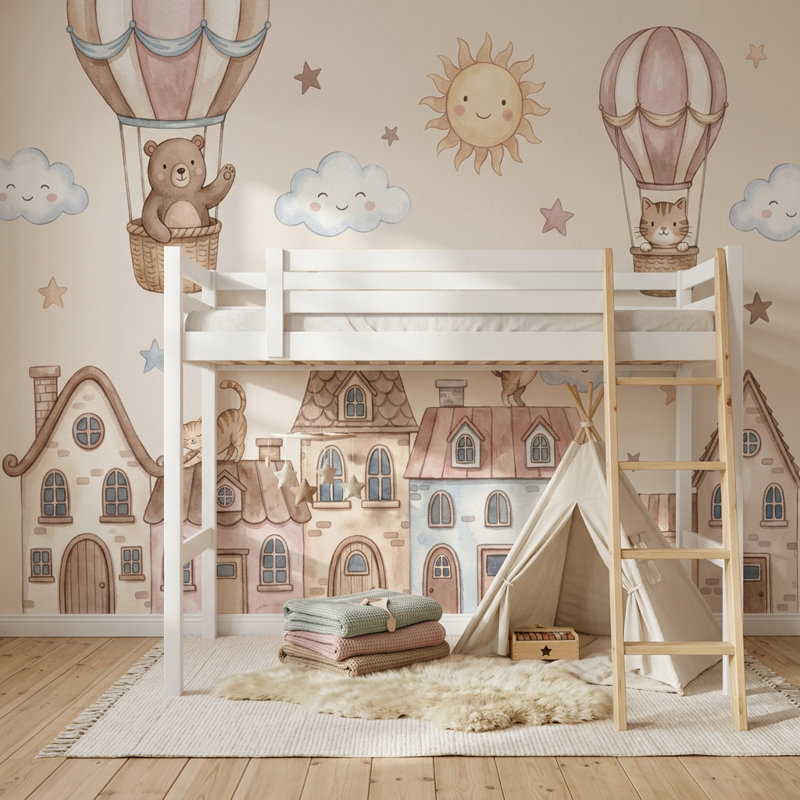 Papier peint montgolfière amovible pour chambre d'enfant, 120 po x 96 po, Non tissé