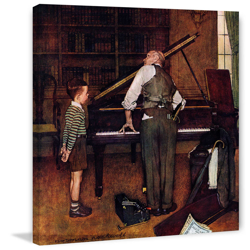 « piano tuner » par norman rockwell, reproduction d’art sur toile tendue, H 48 po x l 48 po