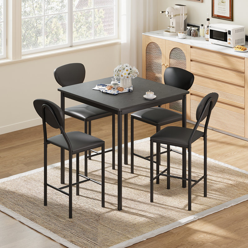 Ensemble de table de salle à manger pour 4 personnes - table de cuisine moderne et chaises rembourrées en cuir synthétique pour petits espaces - pour les salles à manger - Gris