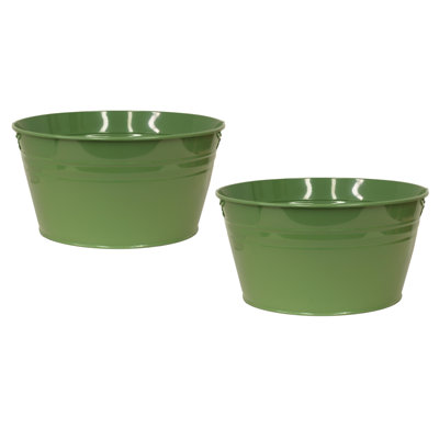 Enameled Galvanized Steel Planter, Set Of Two