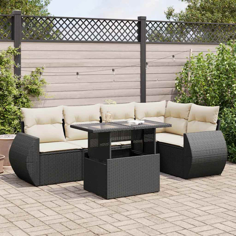 Vidaxl Garden Sofa Set Black PE Rattan, Powder-Coated Steel, Tempered Glass