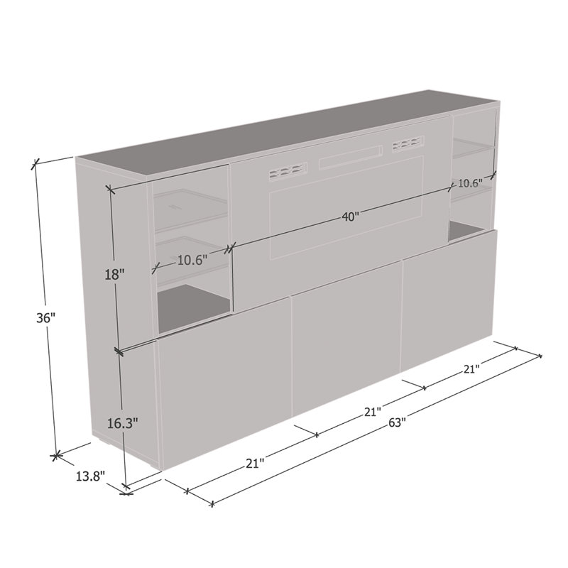 Camberlynn 63" Sideboard with Electric Fireplace, High Gloss Finish, Graphite Gray