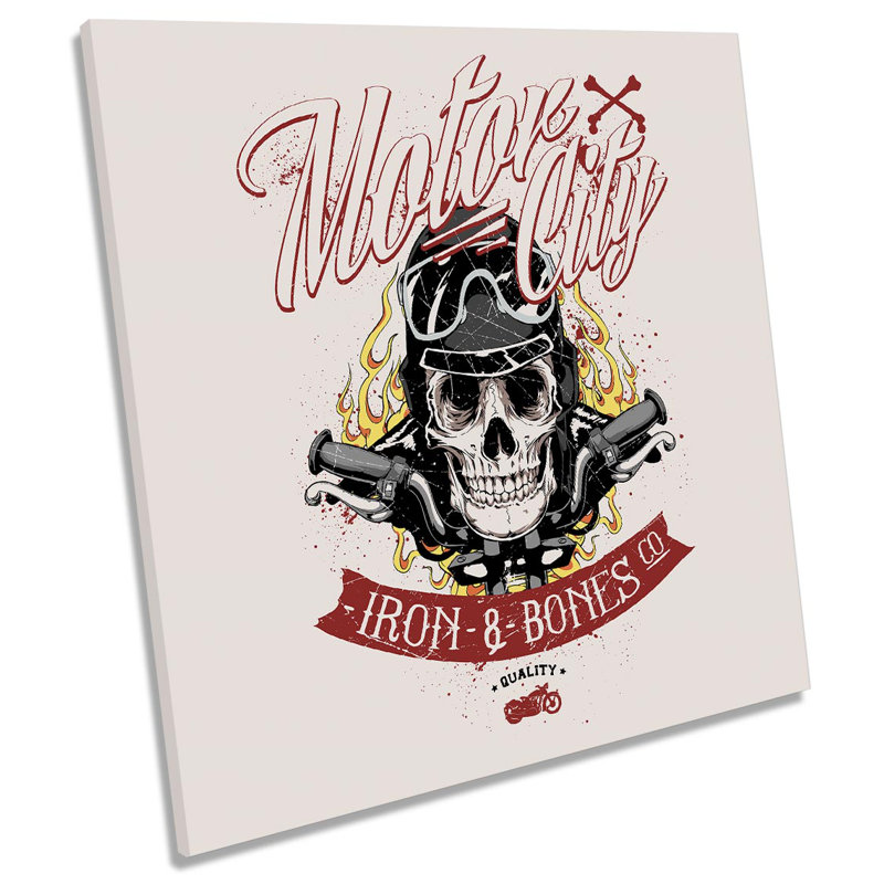 Motor City Skull Bike - Wrapped Canvas Print, 91.4cm H x 91.4cm W x 4cm D