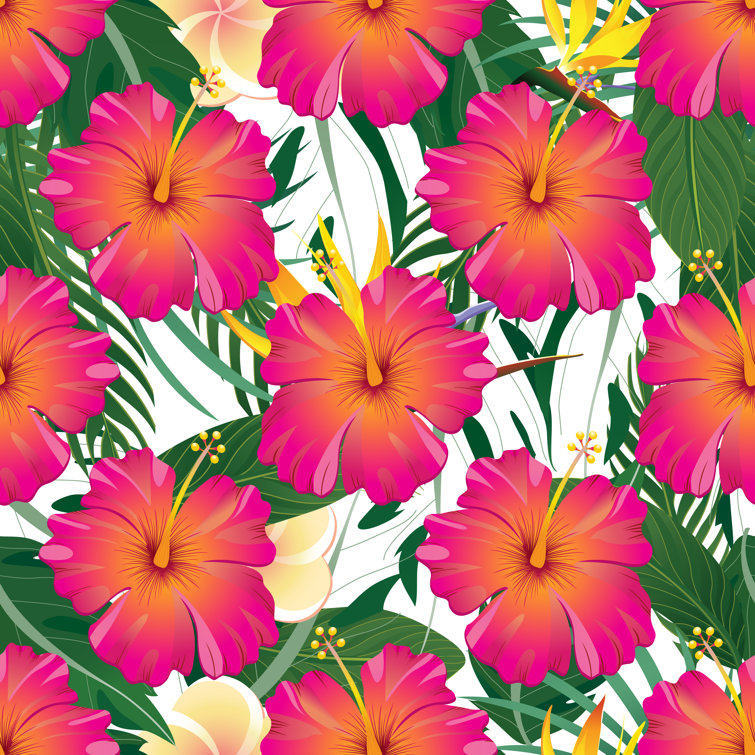 Tropical Pattern With Leaves And Flowers by Andrea_Hill - Wrapped Canvas Print
