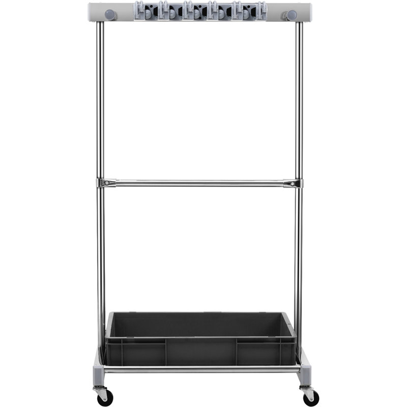 Rangement pour outils de jardin, 10 fentes avec crochets, support de tour pour outils de jardin avec roulettes pour l'organisation et le rangement du garage, support à outils à long manche / râteau / balai, support à outils en métal pour remise, extérieur