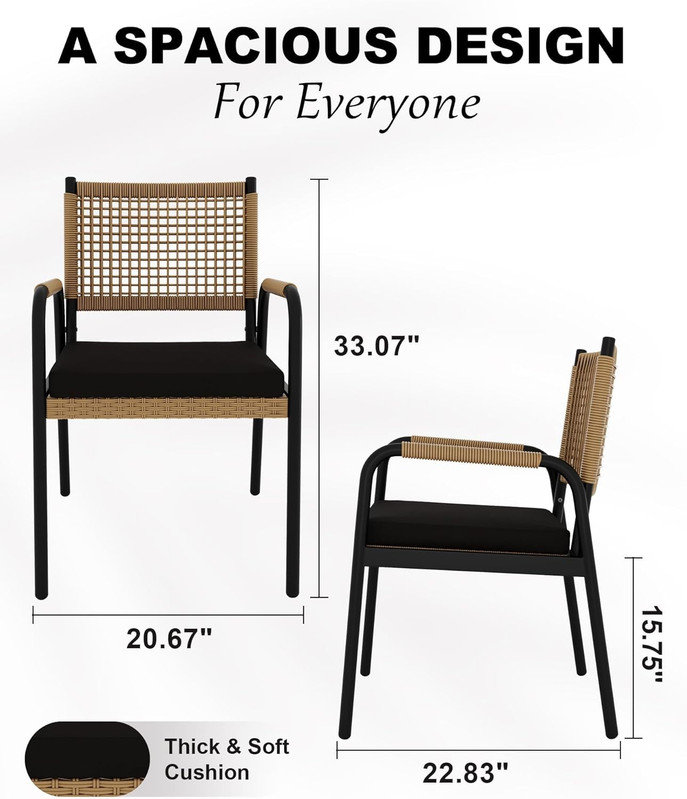 4 chaises de patio empilables en rotin pour terrasse avec coussins - structure en métal, toutes saisons pour terrasse
