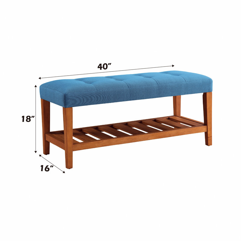 Banc en tissu bleu clair et finition chêne