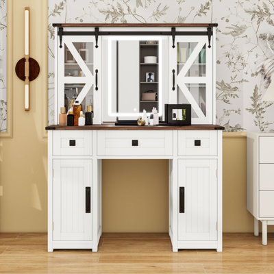 Makeup Vanity Desk with Mirror, Charging Station and Drawers