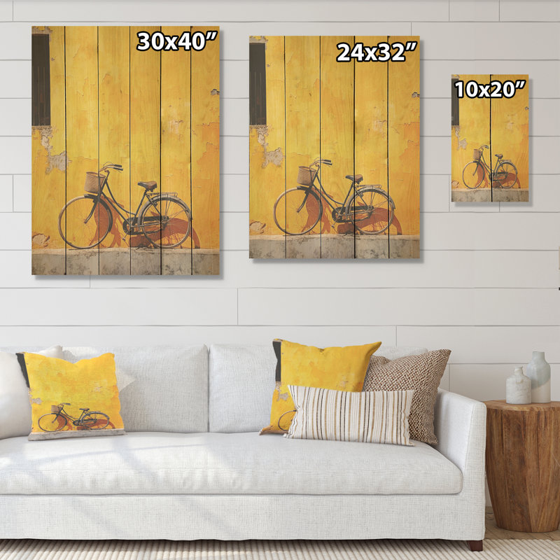 Lemon Leisure Bicycle - Art mural en bois de bicyclette sur bois de pin naturel, H 20 po x l 10 po