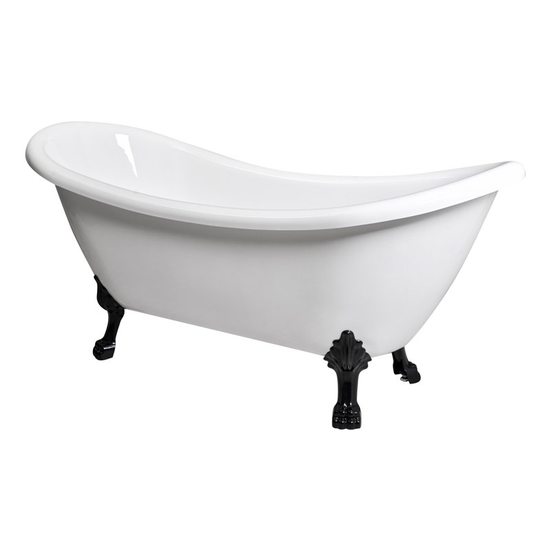 Daphne 59" x 30" Freestanding Soaking Acrylic Bathtub, White, Black Tiger