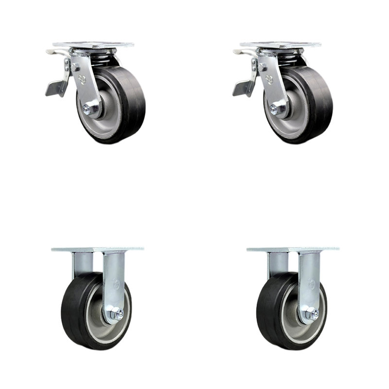 Ensemble de roulettes 5 pouces en caoutchouc sur aluminium avec roulement à rouleaux 2 freins 2 CCS rigides