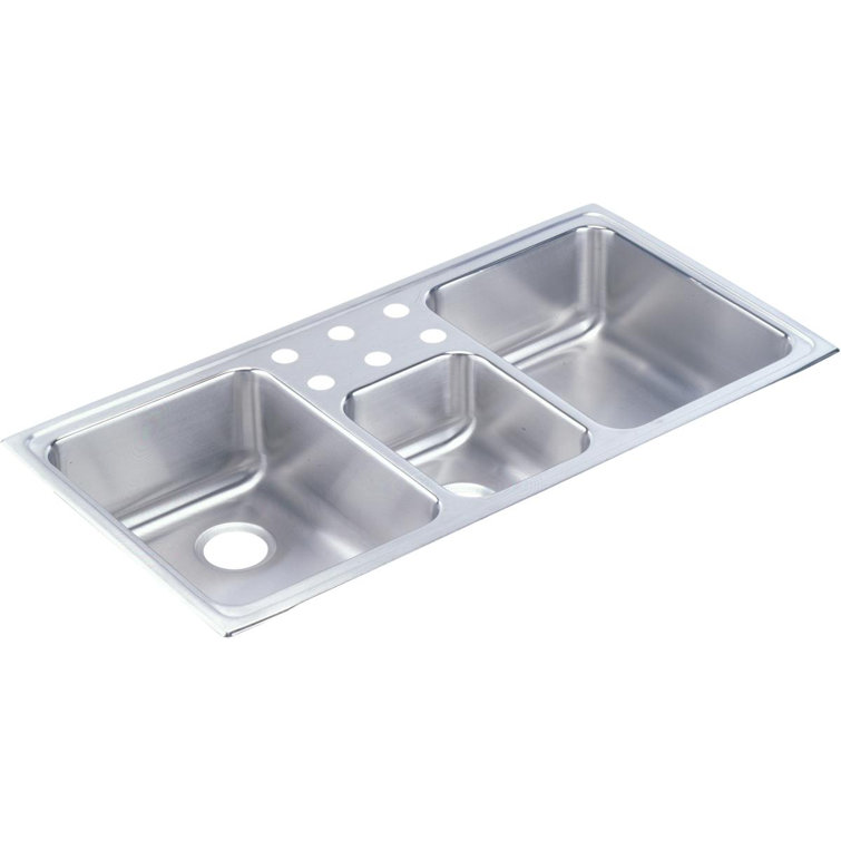 Lustertone 43" L x 22" W Triple Basin Drop-In Kitchen Sink