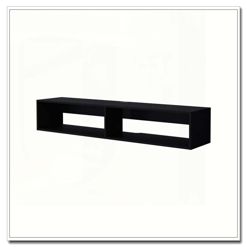 Black 2-Shelf Central Floating Media Rack, Black