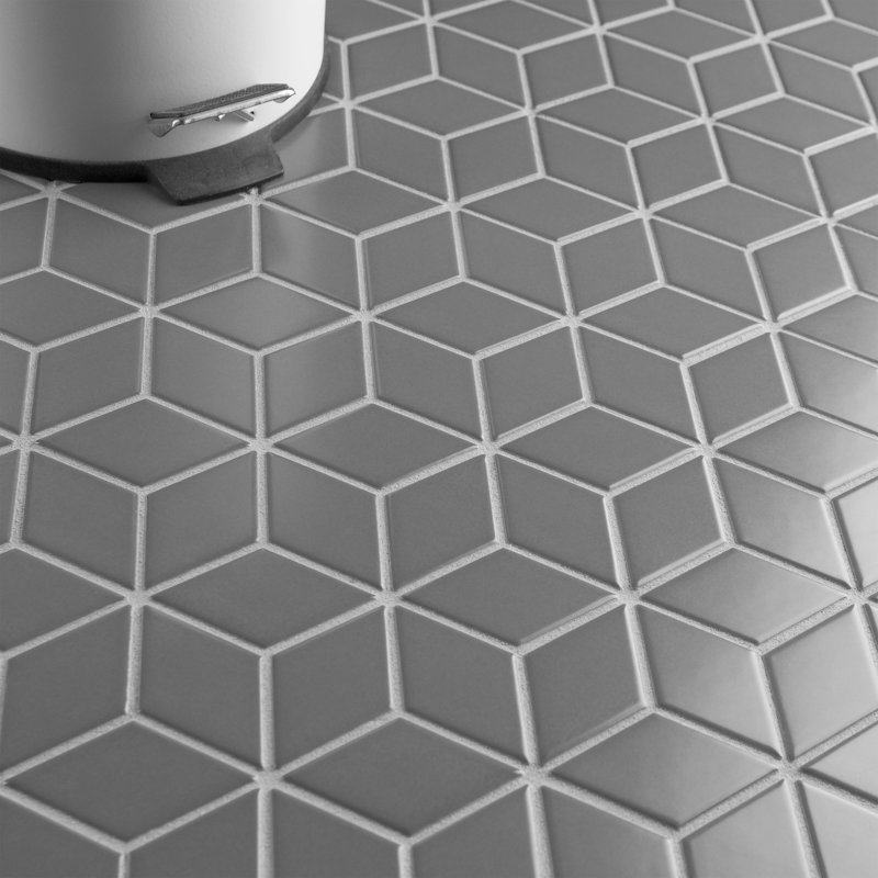 Metro Rhombus 10-1/2 " x 12-1/8 " Porcelain Mosaic Floor & Wall Tile, Matte Gray