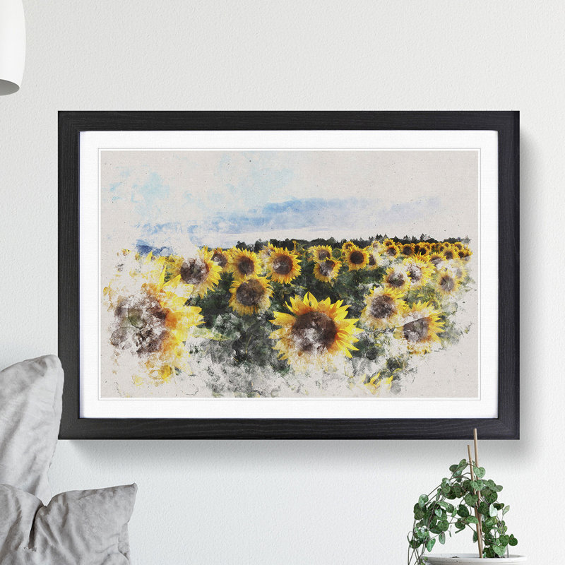 Sunflowers Watercolour - Picture Frame Graphic Art, 65cm H x 90cm W x 2cm D, Black