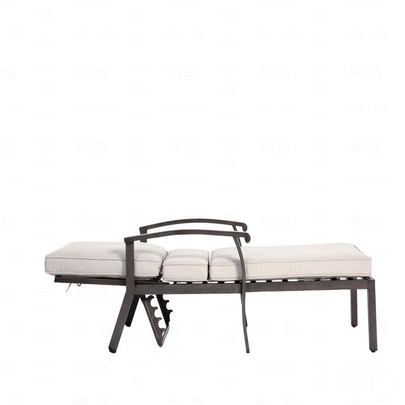 Outdoor Patio Lounge Chair, Aluminum Cast, Black, Beige