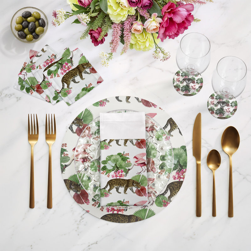 Leopard Walk Pebble 16" Vinyl Placemat, Green/Pink