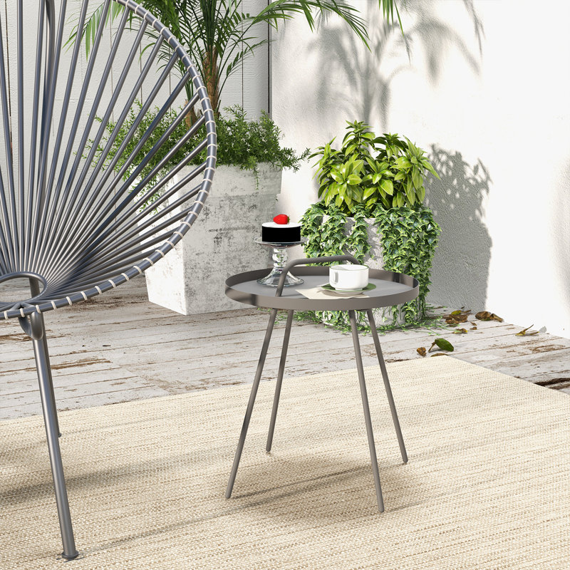 Gurtrude Round Metal Outdoor Side Table , 17.25'' in. W 17.25'' in. D, Dark Gray