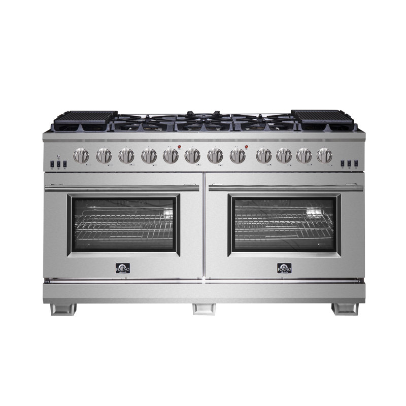 Cuisinière au gaz 60 pouces en acier inoxydable Capriasca, 10 brûleurs en laiton 200 000 BTU, 8,64 pieds cubes Fours