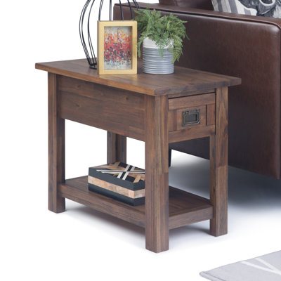Wyandotte Monroe 14"W Solid Acacia Wood Rustic Narrow End Table with Drawer and Shelf