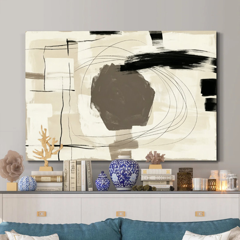 «Cosmic Center», art abstrait sur toile aux teintes douces minimalistes