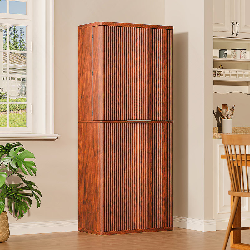 Armoire de rangement de cuisine avec portes, tablette pour la cuisine et la salle à manger, Noyer