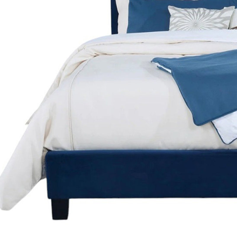 Hiu King Size Bed, Wingback Headboard In Black , Queen, Navy Blue