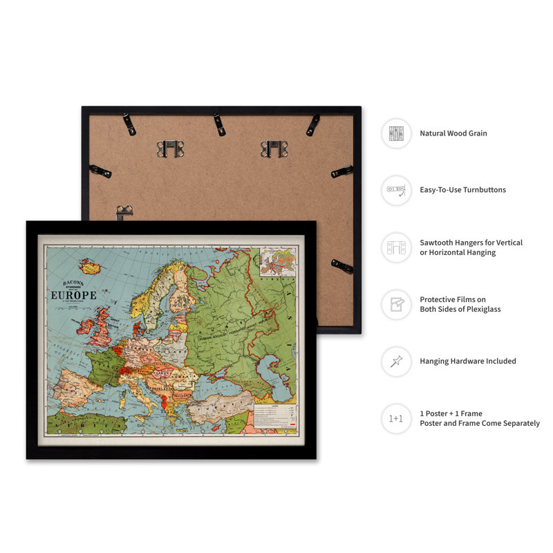 Carte standard européenne du bacon, Black Framed, Poster, 12"H x 16"W