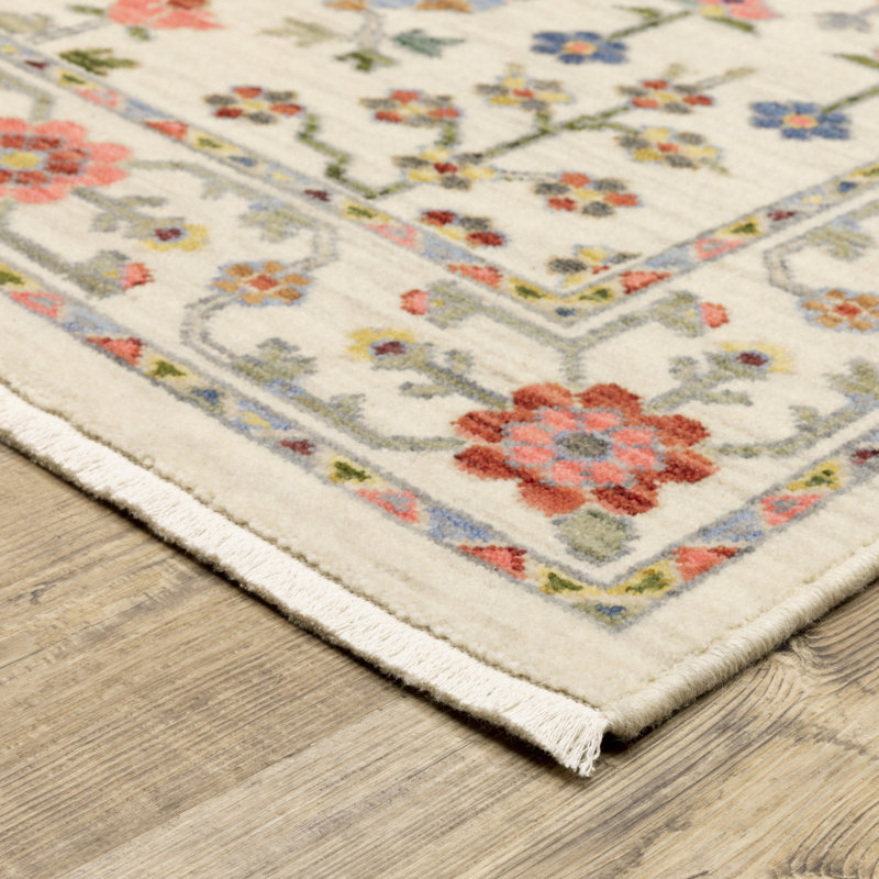 Oriental Machine Woven Beige/Pink Wool and Nylon Blend Area Rug, Runner 2' x 6'
